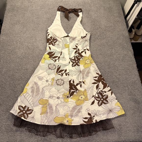 Y2K Babydoll Halter Dress Womens Medium White Floral Ruffle Empire Layered Fairy - Picture 9 of 13